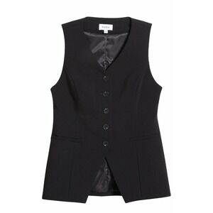 Pistola Black Button‎ Front V Neck Lined Tailored Vest Women's L